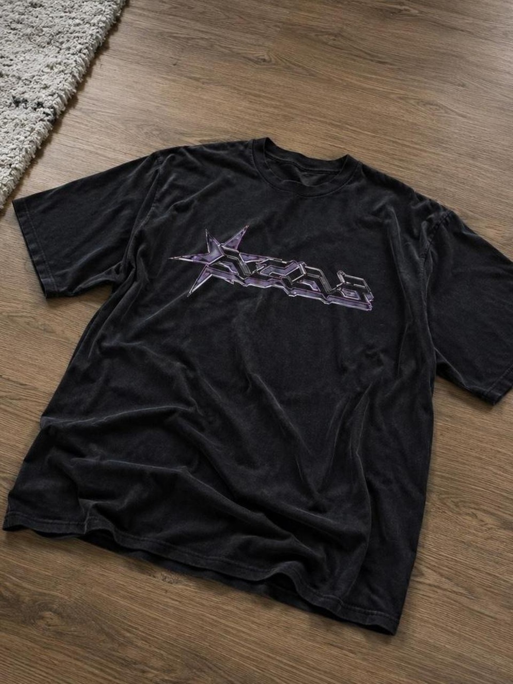 Gildan Black Short Sleeve Tee with Purple Graphic Star